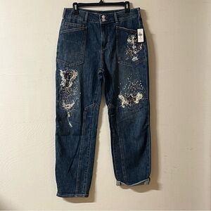Anthropologie The Wanderer Relaxed Jeans Distressed Sequins High-Rise Size 29